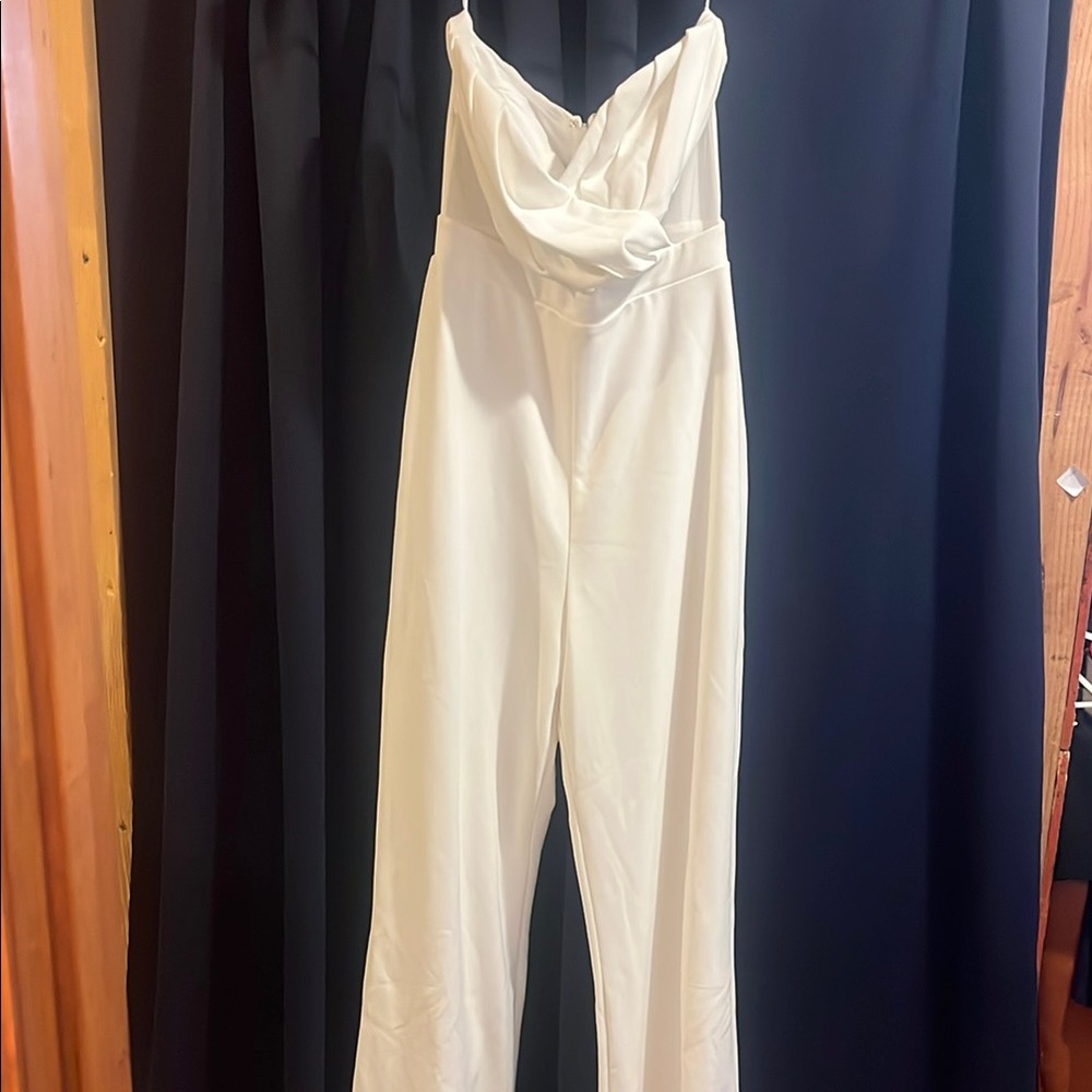 Lulu's Chic Cream Draped Jumpsuit